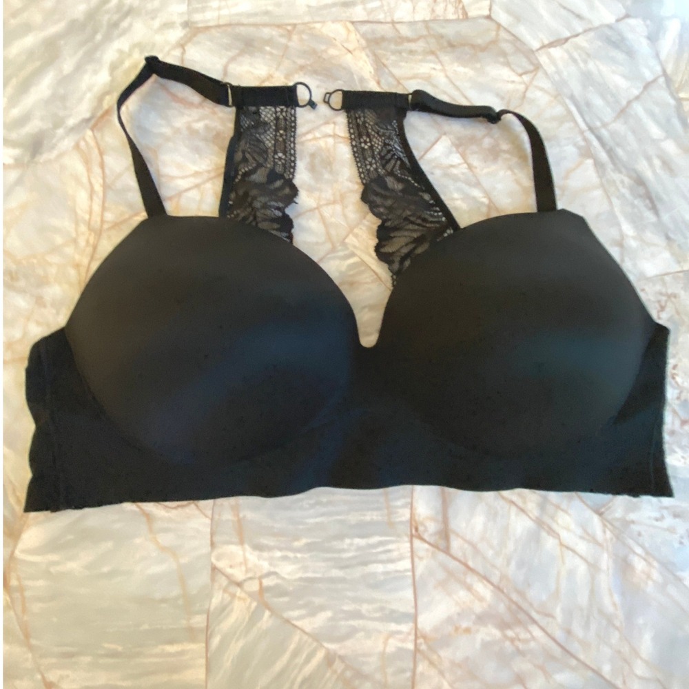 Victorias Secret Black Lace Racerback Front Close Underwire Bra 36C